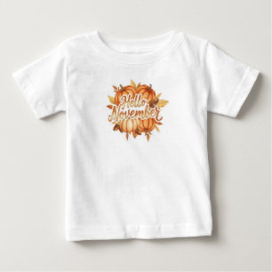 11月こんにちは - あたたかな秋のデザイン ベビーTシャツ