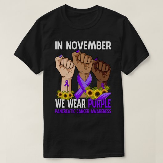11月に我々は衣服紫の膵臓がん認識 Tシャツ (デザイン正面)