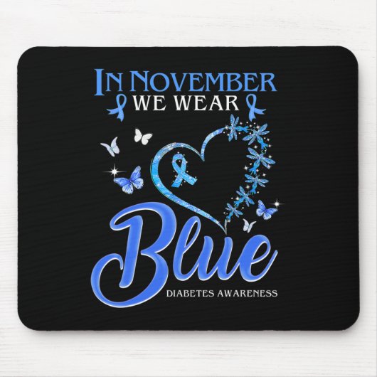 11月に我々衣服ブルー蝶ハート糖尿病 マウスパッド (正面)