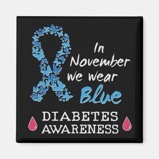 11月に我々衣服ブルー,糖尿病認識度 マグネット (正面)