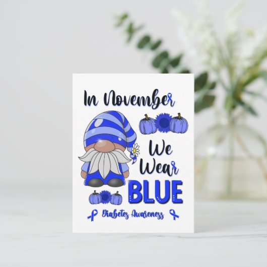 11月のウェ衣服ブルー：格言糖尿病認識度 ポストカード (スタンド正面)