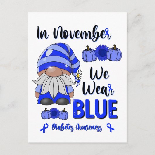11月のウェ衣服ブルー：格言糖尿病認識度 ポストカード (正面)