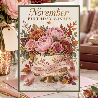 11月の誕生日お祝い アオイの花 フローラルバースデー カード
