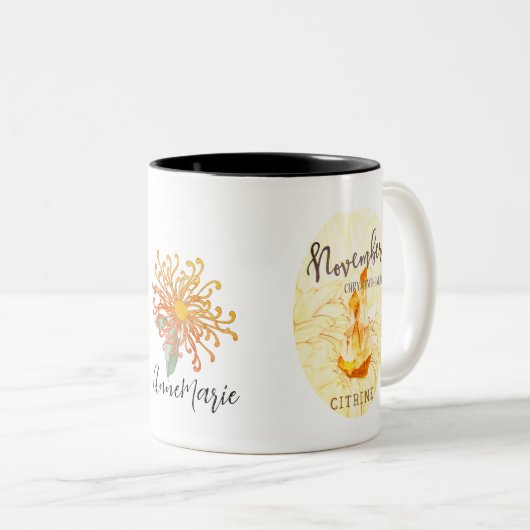 11月の誕生石とフラワーコーヒーマグ ツートーンマグカップ (正面右)