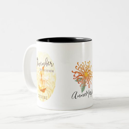 11月の誕生石とフラワーコーヒーマグ ツートーンマグカップ (正面左)