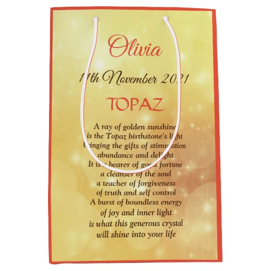 11月の誕生石トパーズデザイン ミディアムペーパーバッグ (正面)