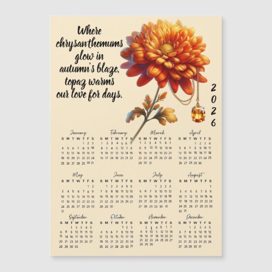 11月の誕生花と誕生石のカレンダー (正面)