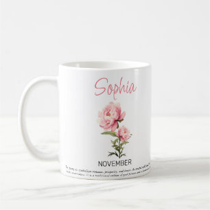 11月の誕生花のパーソナライズドコーヒーマグ コーヒーマグカップ
