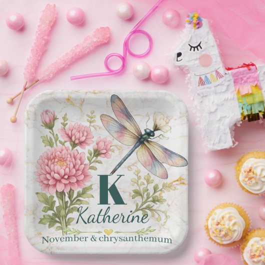 11月の誕生花 キクとトンボ ペーパープレート (パーティー)