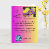 11月誕生日カード – 菊とトパーズ カード (黄色い花)