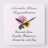 11月誕生月花菊 スクエア壁時計 (正面)