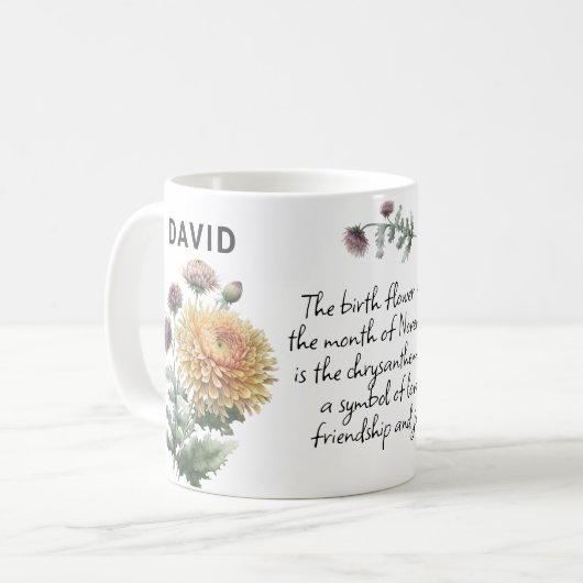 11月誕生花菊の追加の名前 コーヒーマグカップ (正面左)