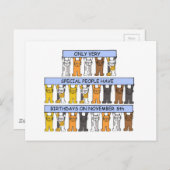 11月8日の誕生日、かわいい漫画猫 ポストカード (正面/裏面)