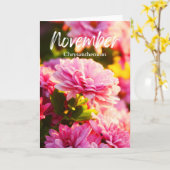 11月 ピンクの菊 誕生月の花 カード (黄色い花)