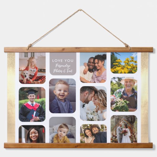 11枚の写真をパーソナライズ モダン シック エレガント 愛してる 吊り下げ型タペストリー (正面)