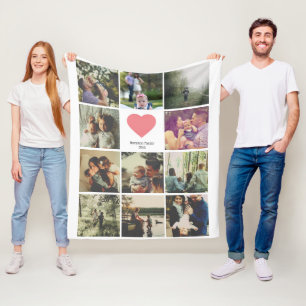 11枚コラージュパーソナライズされたピンクハート フリースブランケット