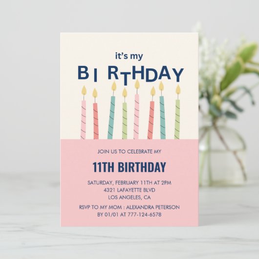 11歳おもしろいの誕生日招待状誕生日キャンドル 招待状 (スタンド正面)