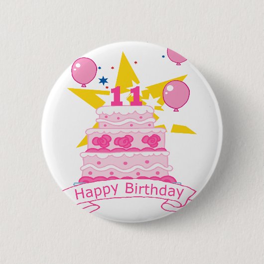 11歳お誕生日ケーキ 缶バッジ (正面)