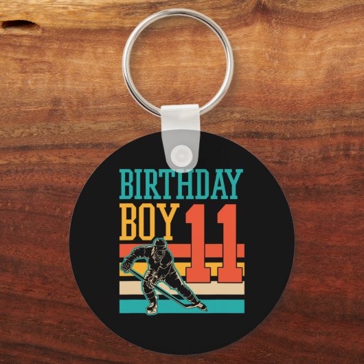 11歳のアイスホッケーをテーマにした11歳の誕生日パーティー キーホルダー (正面)