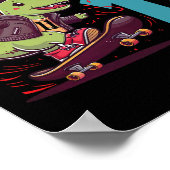 11歳のスケーター スケートボードに乗るティラノサウルス 恐竜 バイ ポスター (角)