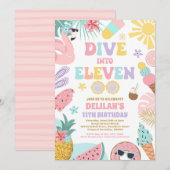 11歳のトロピカルビーチバースデーにダイブ 招待状 (正面/裏面)