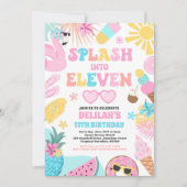 11歳のトロピカルビーチ誕生日パーティーに飛び込め 招待状 (正面)