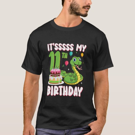 11歳のヘビ 11歳の誕生日 パイソン パーティー 子供 Tシャツ (正面)