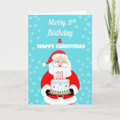 11歳のメリークリスマスお誕生日おめでとう サンタクロース カード (正面)