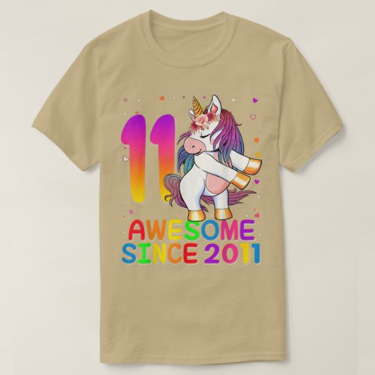 11歳のユニコーン浮き11誕生日ガールウン Tシャツ (デザイン正面)