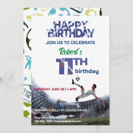 11歳の男の子の誕生日の招待状 招待状 (正面/裏面)