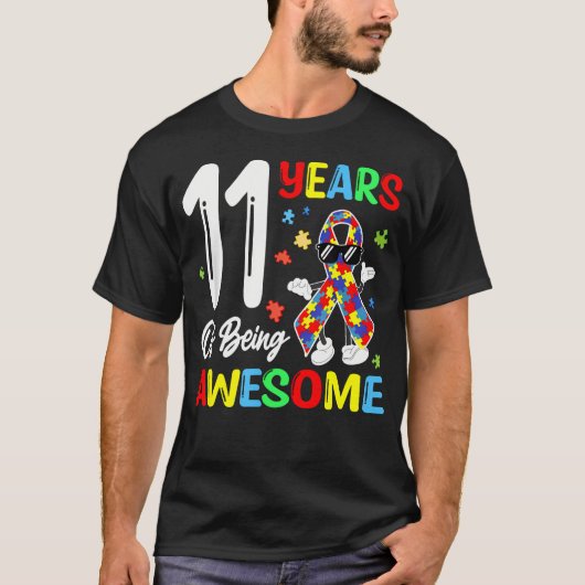 11歳の誕生日おめでとう自閉症リボン Tシャツ (正面)