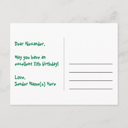 11歳の誕生日おめでとう：ハートの楽しい模様、虹色の11 ポストカード (裏面)