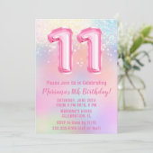 11歳の誕生日おめでとう ピンクの虹 招待状 (スタンド正面)