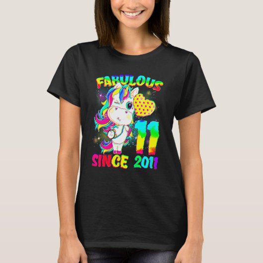 11歳の誕生日おめでとう ユニコーン ガール ファビュラス S Tシャツ (正面)