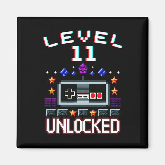 11歳の誕生日おめでとう レベル11アンロック 面白いビデオゲーム マグネット (正面)