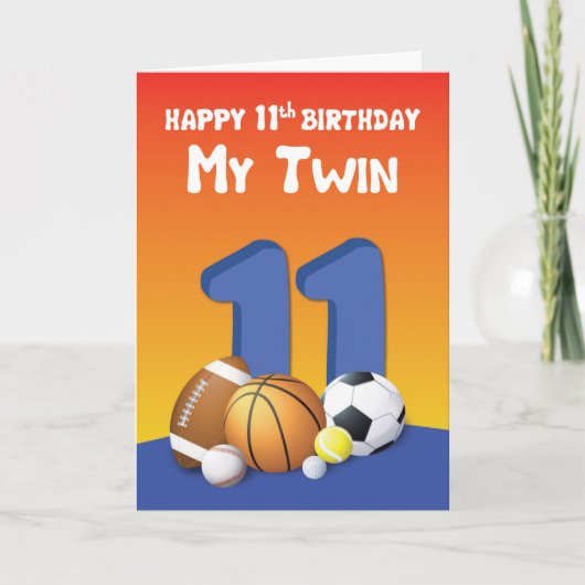 11歳の誕生日おめでとう 双子の兄弟 スポーツボール カード (正面)