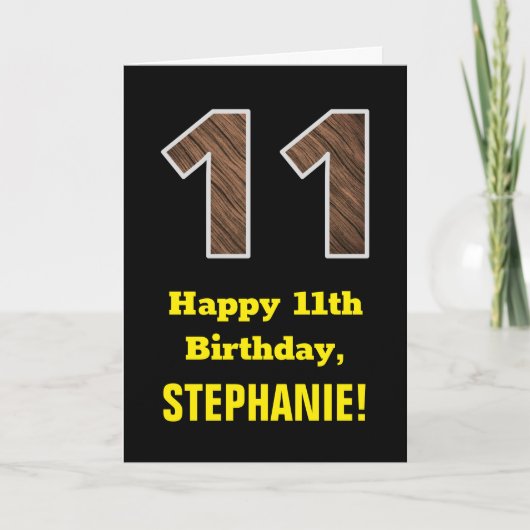 11歳の誕生日おめでとう 名前入り 擬似木目パターン「11」 カード (正面)