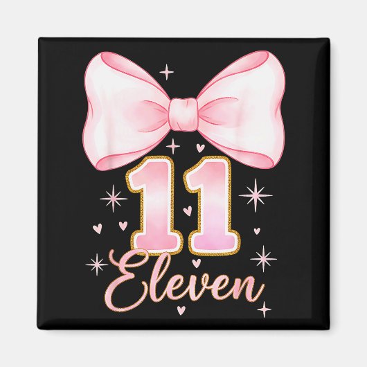 11歳の誕生日おめでとう 女の子 フラワーリボン マグネット (正面)