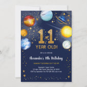 11歳の誕生日おめでとう！宇宙飛行士と宇宙の星 招待状 (正面)
