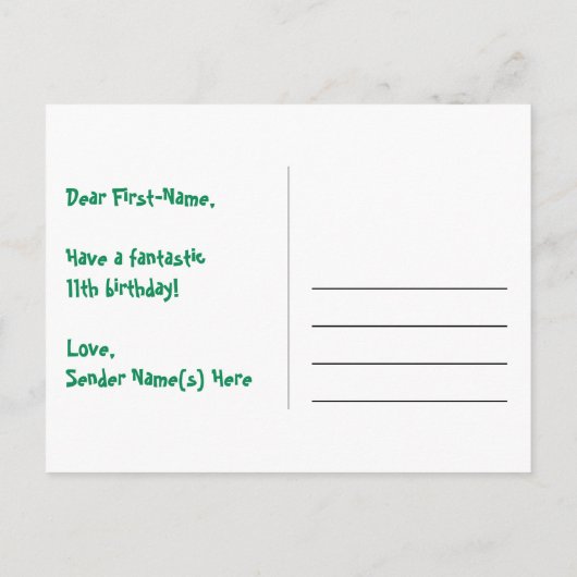 11歳の誕生日おめでとう：楽しいスターパターン、虹11、名前 ポストカード (裏面)