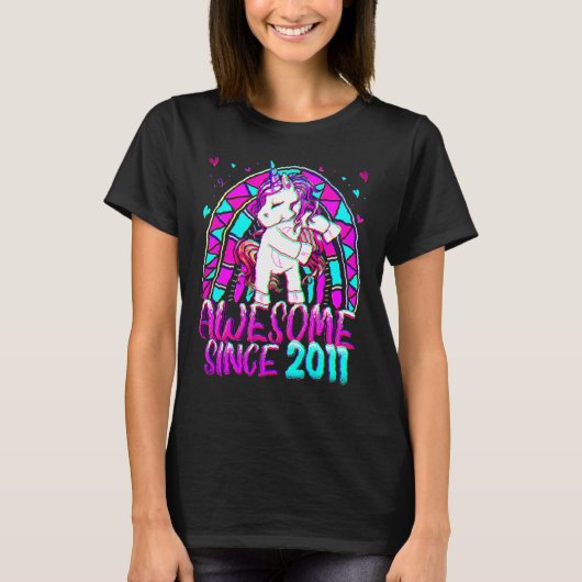11歳の誕生日おめでとう 虹色のユニコーン フロッシング Tシャツ (正面)