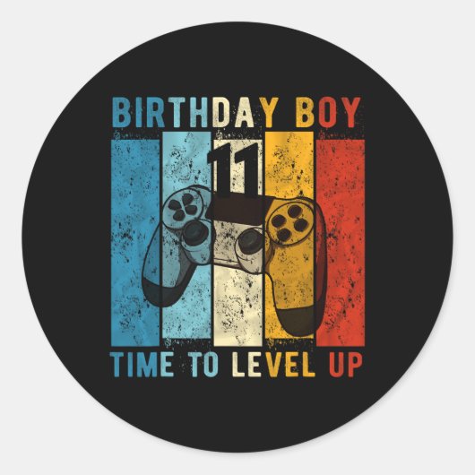 11歳の誕生日おめでとう 11歳 レベルアップ ラウンドシール (正面)