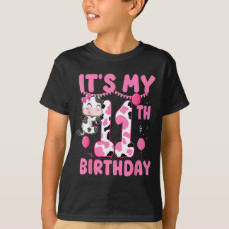 11歳の誕生日お祝い女の子 11歳の牛のテーマ Tシャツ