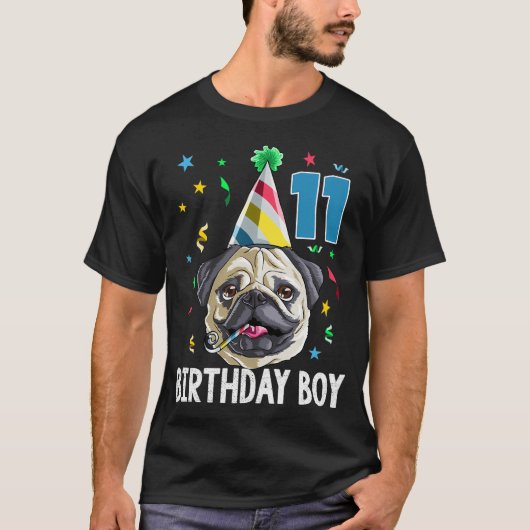 11歳の誕生日のパグの男の子 Tシャツ (正面)