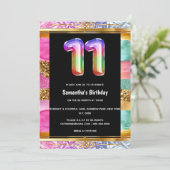 11歳の誕生日の虹のグリッターカラフルパーティー 招待状 (スタンド正面)