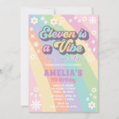 11歳の誕生日はビューティフルなバイブ 🎉 レトロなカード 招待状 (正面)