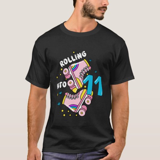 11歳の誕生日を迎えるローラー スケーター 少年 少女 Tシャツ (正面)