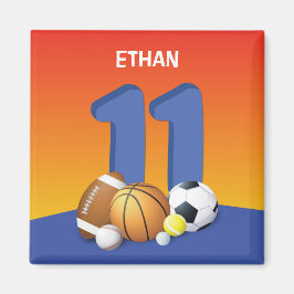 11歳の誕生日を迎える少年のスポーツボール マグネット