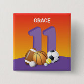 11歳の誕生日スポーツボール女子 缶バッジ (正面)