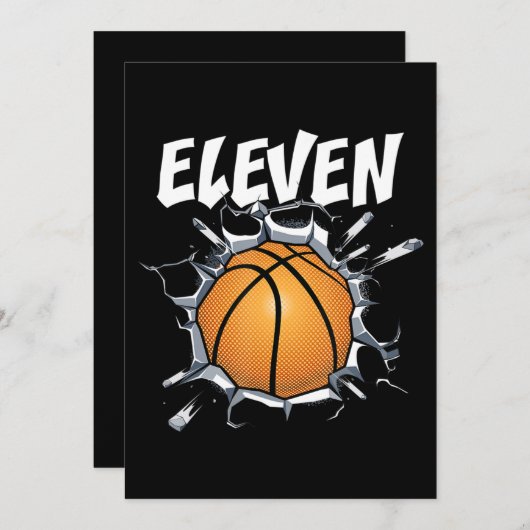 11歳の誕生日バスケットボールパーティー 男の子 招待状 (正面/裏面)